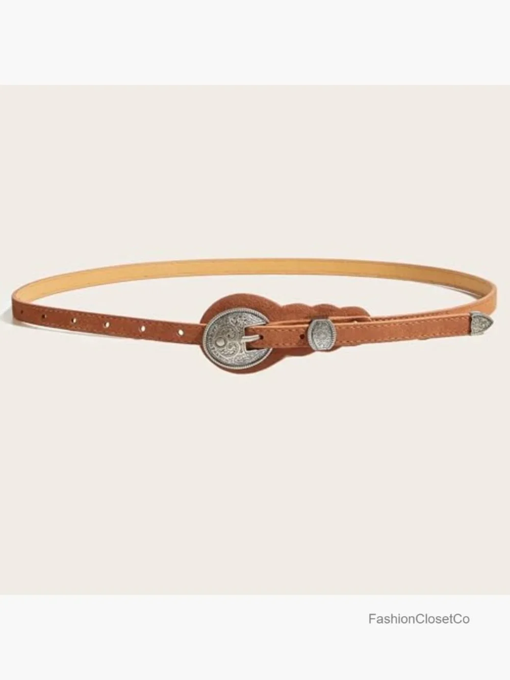 Faux Suede Concho Buckle Western Skinny Waist Belt for Country Concert Outfit